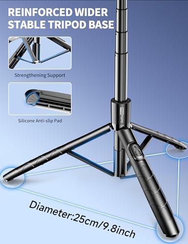 179cm Handy Stativ für Smartphone, Stabil und Tragbar Aluminium Selfie Stick Stativ, Handystativhalter mit Fernauslöser Kompatibel iPhone/Galaxy/Huawei/Camera, Perfekt für Selfies/Videoaufnahmen 2