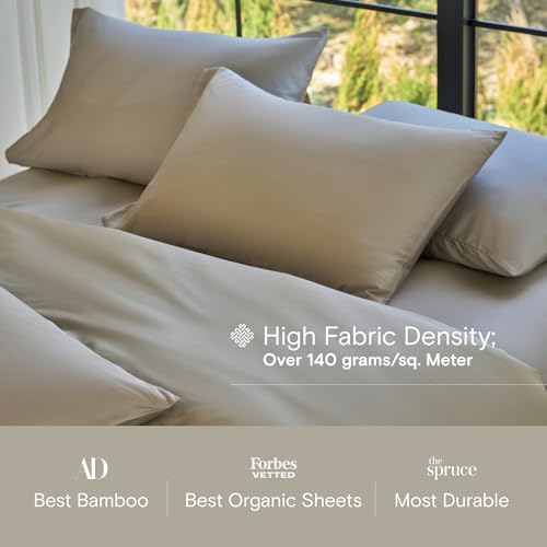 Image of DOZ Sheet Set, 100% Viscose derived from Bamboo, Organically Grown, Buttery Soft, Cooling Sheets, High GSM, Deep Pockets - 3 Piece - 2 Pillowcases 1 Fitted Sheet (Fog, Queen)