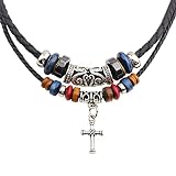 SMALLLOVE Leather Tribal Necklace for Women and Men Vintage Bohemian Style Ethnic Wood Beads Choker