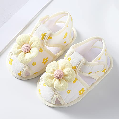 Infant Baby Girls Boys Shoes Toddler Flower Sandals First Walkers Prewalkers Anti-Slip Flat Princess (Yellow, 12 Infant)3