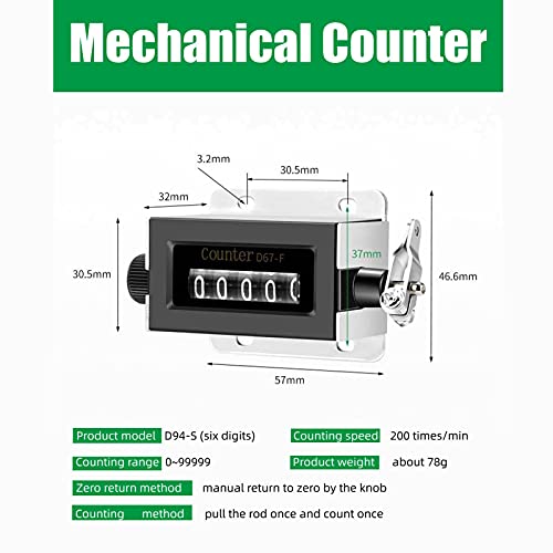 Mechanisch rücksetzbarer manueller Handzug-Hubzähler, Handzähler 5-stellige Zahl Mechanischer Arithmometerzähler Genau, Rückkehr zur Nulldrehzahl, Zykluszahl