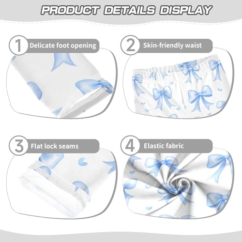 Wusikd Blue Bows White Girls' Leggings Toddler Doodles Kids Yoga Pants Dance Active Tights 4T3