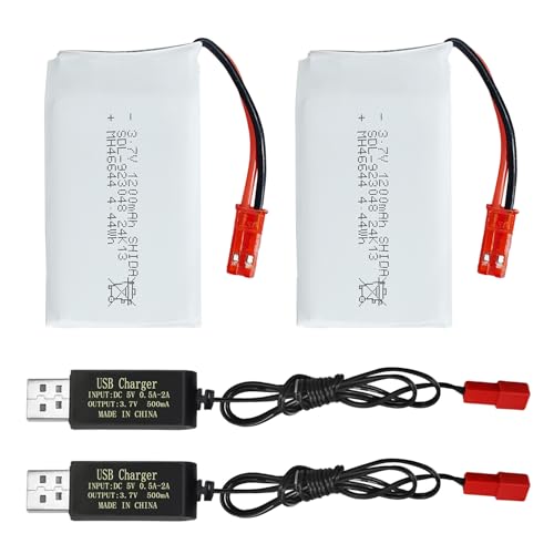 Fytoo 2PCS 3.7V 1200mAh 25C Lipo Battery with USB Charging Cable with JST Plug for MJX T04 T05 T25 V2400HD V2450FPV V2450GPS X900 X9TW RC Quadcopter Battery