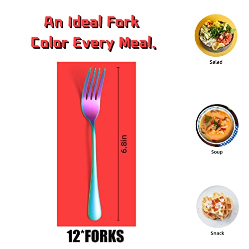 image for Rainbow Fork Set Of 12 Pieces, Iridescent Silverware Salad Forks, Stai