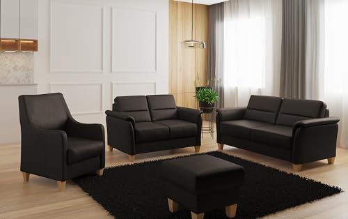 CAVADORE Leder 3er-Sofa Palera / Landhaus-Couch mit Federkern + massiven Holzfüßen / 179 x 89 x 89 / Leder Dunkelbraun – Bild 3