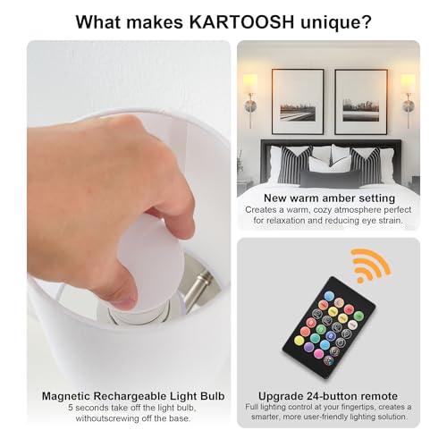 Image of Battery Operated Wall Sconces Set of Two,Wireless Rechargeable Wall Light With Remote Control, Dimmable, Amber Light /Warm White /Natural White /Daylight /RGB,Timer,for Living Room,Bedroom,Entryway,Nickel