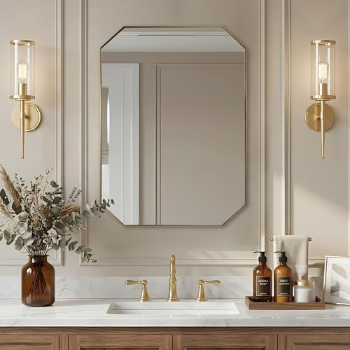 Image of ANDY STAR Gold Octagon Bathroom Mirror, 22x30 Inch Stainless Steel Metal Frame, Anti-Rust, Shatterproof HD Glass, Wall Mounted for Bathroom, Bedroom, Living Room