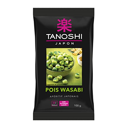 TANOSHI Guisantes wasabi, aperitivo japonés, sabor picante, sin glutamato, paquete de 100 g
