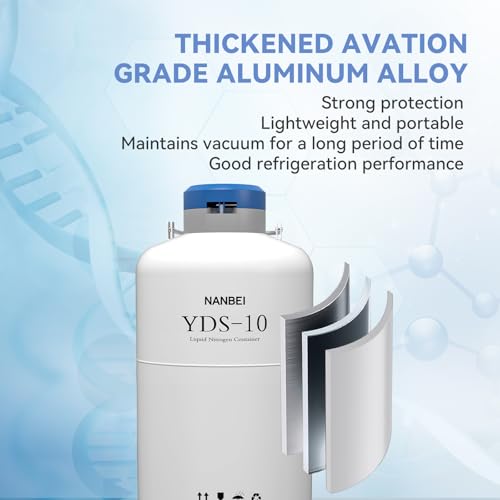 NANBEI 10L Liquid Nitrogen Tank Cryogenic Container Aluminum Alloy Liquid Nitrogen Dewar Static Cryogenic，Liquid nitrogen dewar with Straps,for Beauty Industry, Semen Preservation, Scientific - Thumbnail 6