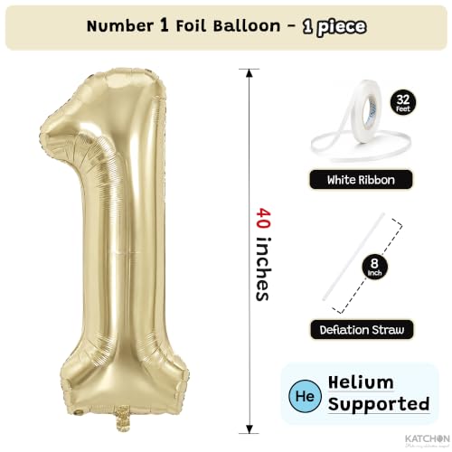 Image of KatchOn, Number 1 Balloon, 40 Inch Champagne Gold Foil Number Balloon
