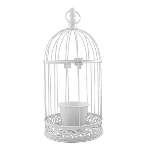 PrimoLiving Vogelkäfig aus Metall mit Kerzenhalter/Blumentopf weiß P-357