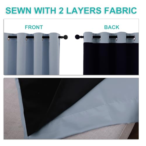 Image of NICETOWN 100% Blackout Short Curtains with Black Liners, 2 Panels, 37 inch W by 50 inch L, Vintage Blue, Solid Thermal Insulated Full Blackout 2-Layer Lined Drapes, Energy Efficiency Window Drapes for Bedroom