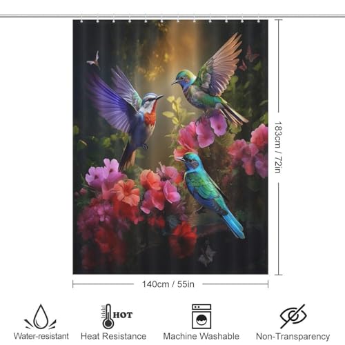 Rideau de douche oiseau mignon anti-moisissure en tissu polyester lavable 140x183 - 4