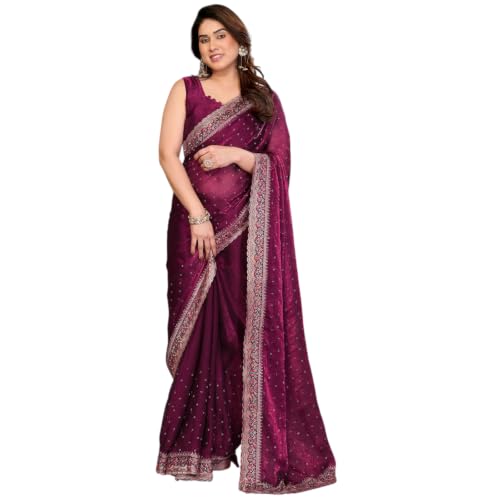 Yashika Women's Elegant Satin Saree with Blouse Material I Sarees...