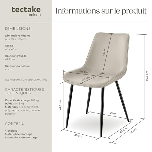Lot de chaises rembourrées aspect velours crème - vue 3