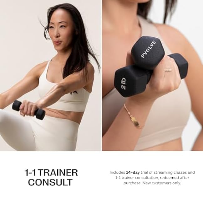 Pvolve 2lb Lightweight Neoprene Coated Dumbbell Set - Home Gym Fitness Equipment Designed For Comfart And To Fit Perfectly in the Palm of Your Hand