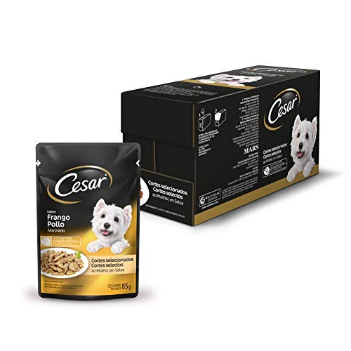 Kit Ração Úmida Cesar Sachê Cortes Selecionados Sabor Frango Marinado Para Cães Adultos 20x85g