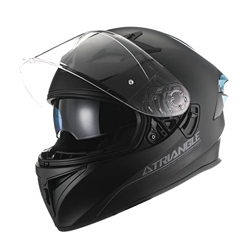 TRIANGLE Full Face Dual Visor Motorcycle Helmet with Pinlock Compatible and Fins Street Bike Motocross Helmet for Men Women DOT Approved (Matte Black, Medium)