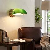 BARCELONA LED Aplique de Pared Vintage Banquero Dorado Bronce con Pantalla de Cristal Verde E27 Orientable Estilo Retro Industrial Moderno Nordico para Dormitorio Salon Hotel Bano Lectura