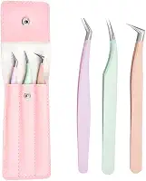 3 pinças de cílios para extensões, ponta de fibra de alta precisão, pinça de extensão de cílios para cílios curvados e kit de pinzas de volume para cílios, uso profissional, rosa, roxo, verde