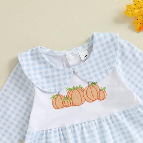 Seyurigaoka Baby Girl Halloween Footie Romper Doll Collar Pumpkin Gingham One Piece Jumpsuit Newborn Fall Outfits4
