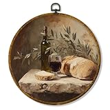 Hiuwevt Vintage Bread Kitchen Round Wall Art Decor, Farmhouse Moody Wine Framed Canvas Prints, Rustic Cottagecore Round Wall Hanging Decor for Bakery Kitchen Dining Room Decorations, 10x10 Inches