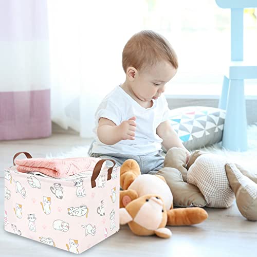 Image of FXOLCSHE Rectangular Pink Cat Baskets,Cute Kids Toy Storage Basket Bin,Pink Gift Organizer,Toys Box,Toy Organizer,Baby Nursery,Empty Rectangular Cat Room Decor(Pink Cats)