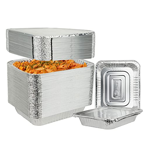 Jetfoil Aluminum Foil Steam Table Pans With Lids | Perfect for Catering, Party Supplies & Suitable for Broiling, Baking, Cakes and Pies - 9 x 13 Half size Deep | Pack of 30