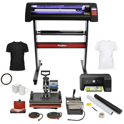 I pacchetti PIXMAX contengono tutto ciò di cui avete bisogno per iniziare, compresi nastro resistente al calore, fogli di protezione superfici, rotoli di vinile e, a seconda dell'offerta, anche stampanti per la sublimazione. Ogni dettaglio è pensato per semplificare il vostro processo creativo.