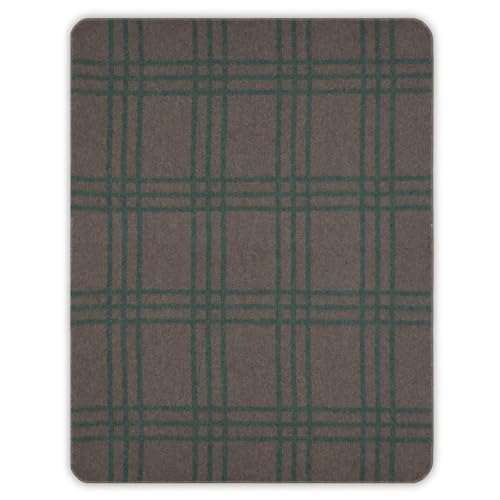 Thick Alpaca Wool Blanket Heavyweight Camping Outdoors Indoors Full/Double Size Grid Design (Brown - Green, Full/Double Size)