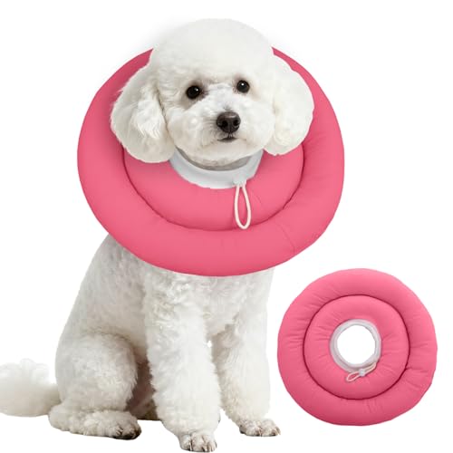 Image of IDOMIK Dog Recovery Collar, Waterproof Soft Dog Cone After Surgery, Comfy Protective Elizabethan Collar Alternative for Dogs Cats, Adjustable Pet Neck Donut Cone Anti-Licking Biting Wounds,Rose,M