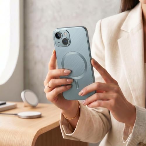 Image of amazon basics Premium Mag-Safe Case for iPhone 15 | Shockproof & Anti-Scratch Cover | Soft Silicone with Wireless Charging | Camera Lens Guard - Light Blue