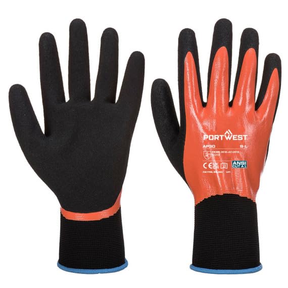 Guantes de trabajo Dermi Pro Naranja/Negro, cubierto de nitrilo AP30 (12 pares)