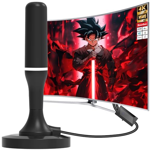 2025 Indoor TV Aerial-Freeview Aerial with 360° Signal Reception, Magnetic Base,Long Range Digital Antenna with 3M Coaxial Cable -Supports 4K/Full HD Freeview TV