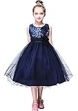 YMING Girls Party Dress Sequin Maxi Dress Sleeveless Tutu Dress Prom Dress Navy Blue 2-3 Years