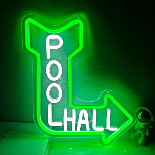 Image of Pool Hall Neon Sign Dimmable Pool Room Led Sign Billiards Neon Lights Vintage Light Up Sign for The Man Cave, Game Room, Arcade Accessories (8.85 inchx 11.4 inch)