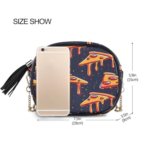 ALAZA Women's Pizza Slices on Dark Space Like Pattern PU Leather Crossbody Bag Shoulder Purse with Tassel3