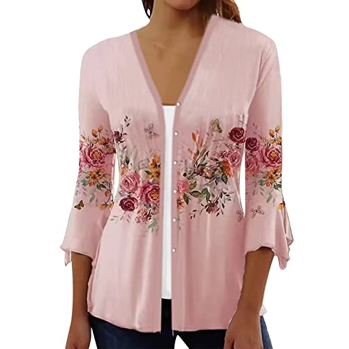 Dressy Cardigans for Women 3/4 Sleeve Cardigans Printed Open Front Draped Kimono Loose Cardigan Royal Blue Shrug 3XL Dressy Jackets for Women Over Dress