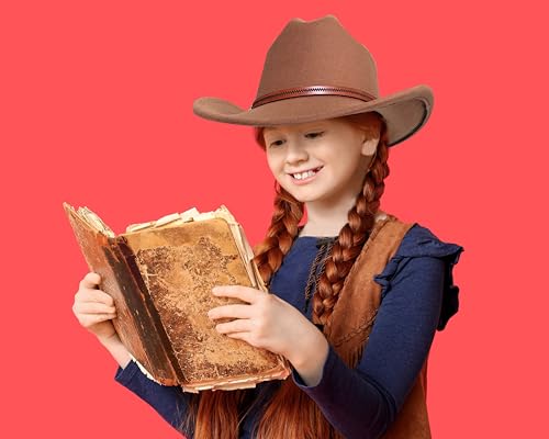 JOYEBUY Vintage Wide Brim Felt Girl Boy Cowgirl Cowboy Hat for