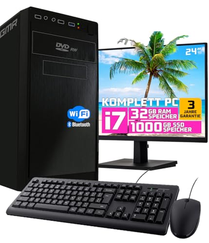 GMR All in One Ultra i7 Business Office PC | Komplett mit 24 Zoll HD-Monitor, Tastatur & Maus | 3 Jahre Garantie | 32 GB RAM | 1000GB SSD | DVD±RW | USB 3 | Windows 11 Prof | WiFi-Bluetooth