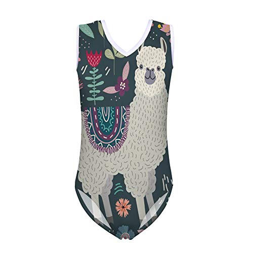 Salabomia Leotard for Girls Gymnastics Leotards Teenager Kids Floral Llama Swimsuit 7-8 Years