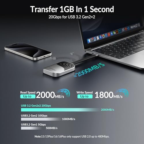 Image of GiGimundo 2TB Magnetic Portable SSD, External SSD Up to 2000MB /s with USB-C 3.2 Gen 2x2, 4K ProRes HDR Record and Store, External Solid State Drives Compatible with iPhone 17 /16 /15 Pro Max, Tablet