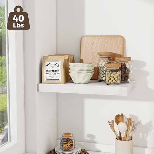 Image of Fun Memories 12 Inch Deep Floating Shelves for Wall, 20 Inch Long Wall Mounted Storage Shelf with Invisible Brackets, 2 Pack Hanging Wood Shelf for Farmhouse, Bedroom, Kitchen, Living Room, White