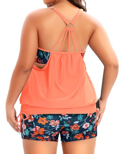 Image of Holipick Plus Size Tankini Swimsuits for Women Two Piece Tummy Control Bathing Suit Blouson Tankini Top with Shorts