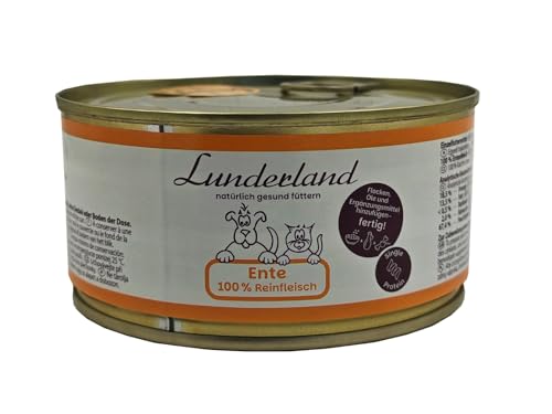Lunderland Reinfleisch Ente 300g Dose I Einzelfuttermittel für Hunde und Katzen I Nassfutter Dosenfutter I 100% Entenfleisch