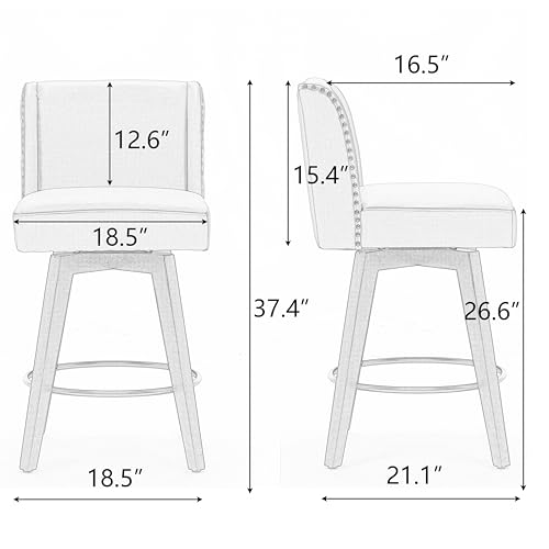 Counter-Height-Swivel-Barstools-with-Back-266-H-Seat-Height-Upholstered-Nailhead-Trim-Bar-Stools-Set-of-2-Solid-Wood-Legs-Linen-Fabric-in-Light-Gray Counter Height Swivel Barstools with Back 266 H Seat Height Upholstered Nailhead Trim Bar Stools Set of 2 Solid Wood Legs Linen Fabric in Light Gray