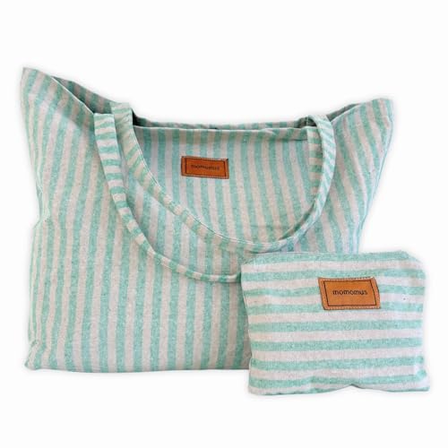 MOMOMUS Bolsa de Playa XXL - 100% Algodón Reciclado, con Cartera de Mano a Juego y Plegable - Bolso de Playa para Mujer Grande y Familiar para Verano y Piscina - 60x40 cm, Verde