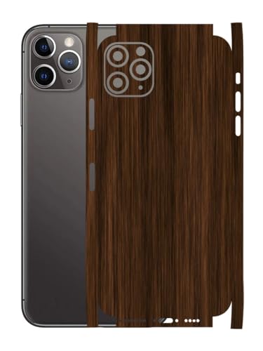Image of AtOdds - Full Body Back Screen Guard Protector Film - Wooden Textured Lamination Wrap Skin Sticker for iPhone 11 Pro Max | Scratchproof Matte Finish (Design - Dark Wood)