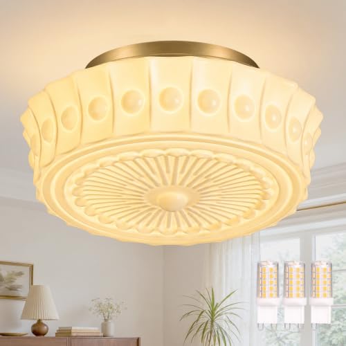 Bagood 14" Gold Vintage Schoolhouse Ceiling Light Fixture Bulb Included