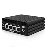 Micro Firewall Appliance, Fanless Mini PC J3710 4C/4T, 4x 2.5 GbE i225-V LAN,AES-NI,DDR3 8GB SSD 128GB Router Netzwerk Security USB3.0/HD/DP/Console RJ45 Port/Wi-Fi, Dual Display